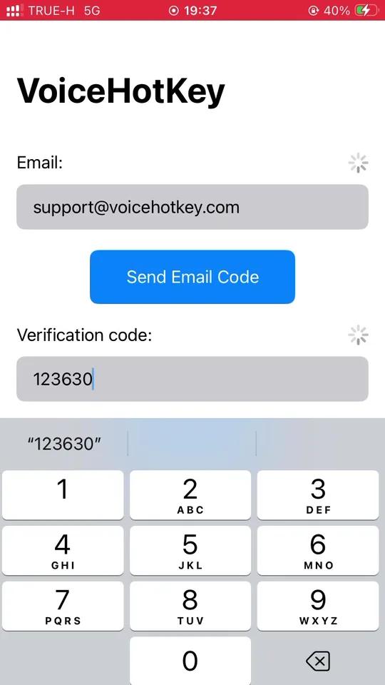 Введено код підтвердження, кнопка Log in