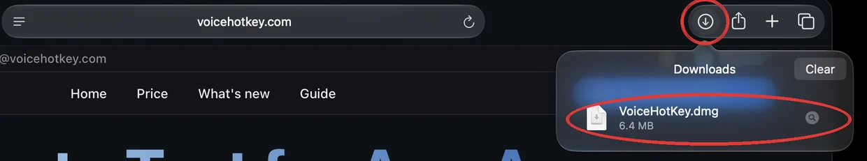 Список завантажень Safari з файлом VoiceHotKey.dmg