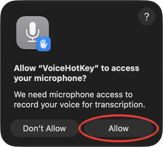 Запит macOS на доступ до мікрофона з кнопкою Allow